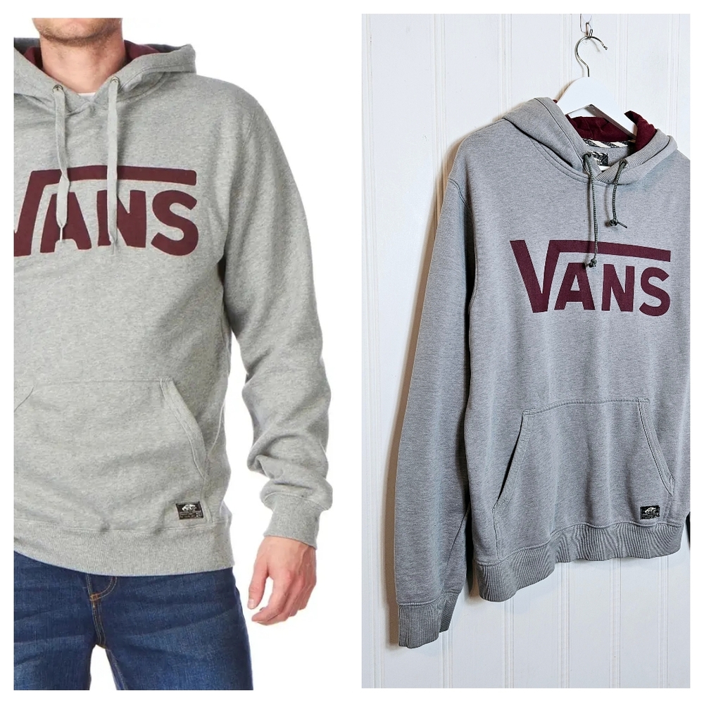 Vans Off The Wall Hoodie Men's L Classic Logo Skate Streetwear Gray Burgundy Y2K